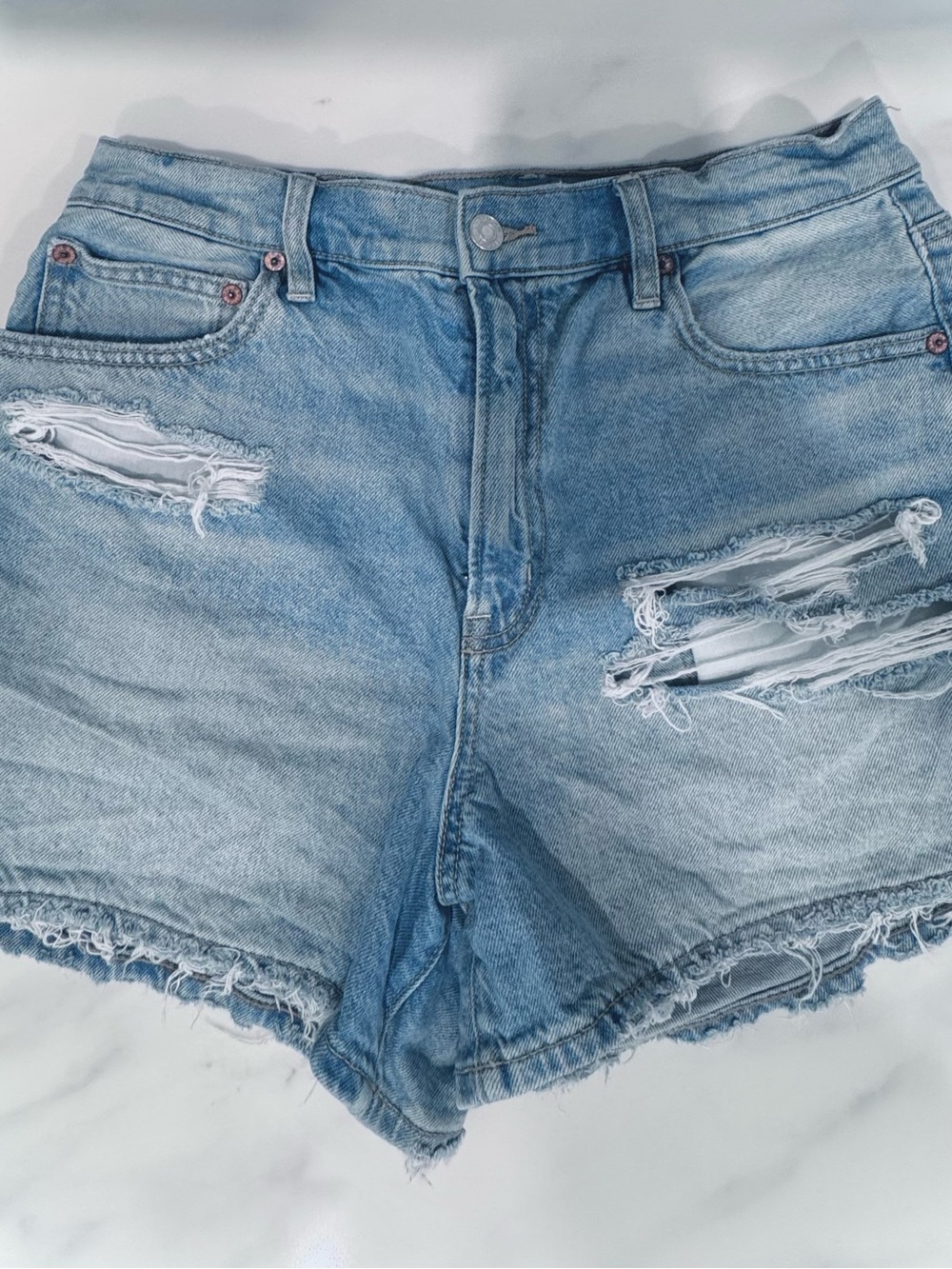 American Eagle Outfitters Light Blue Distressed Denim Jean Shorts